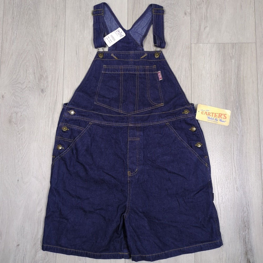 Carters Watch The Wear Short Overalls Womens Large Blue Denim Bib 5" Inseam